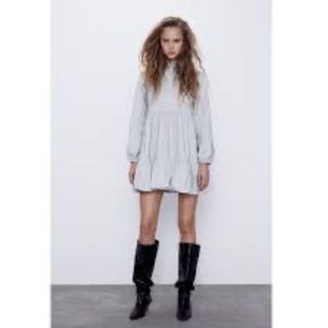 Zara Light Gray Balloon Sleeve Mini Dress